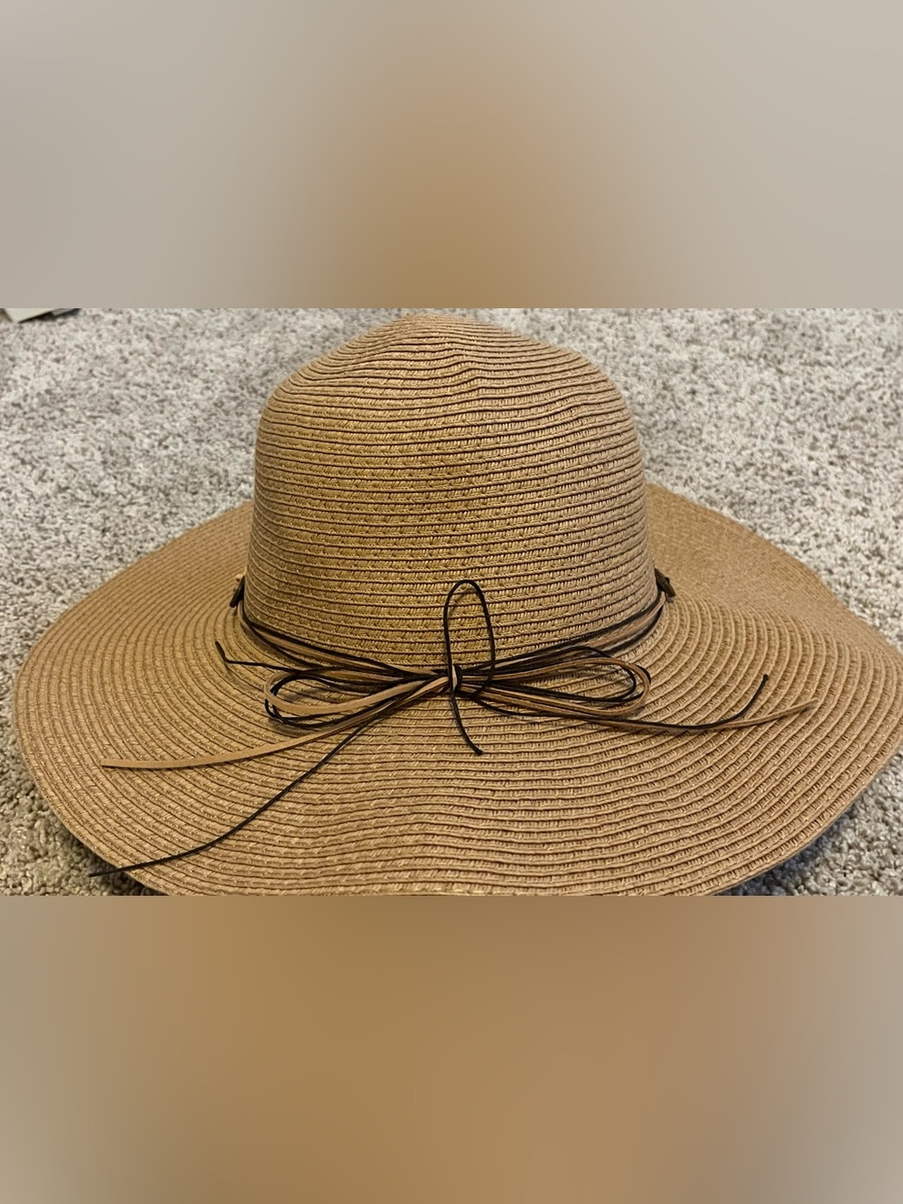 Wide Brim Straw Sun Hat with Bow - Brown